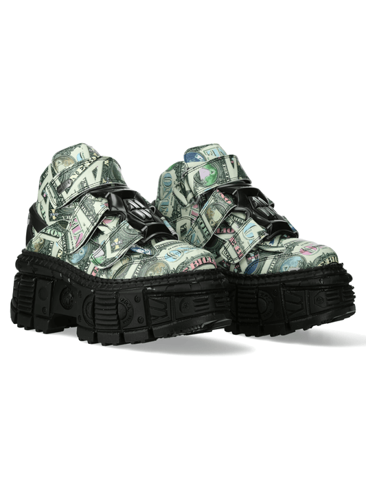 NEW ROCK Men's Money Print Strap Boots - Bold and Stylish