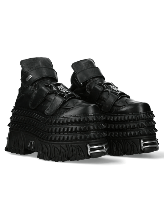 NEW ROCK Men's Platform Ankle Boots with Velcro and Textured Sole