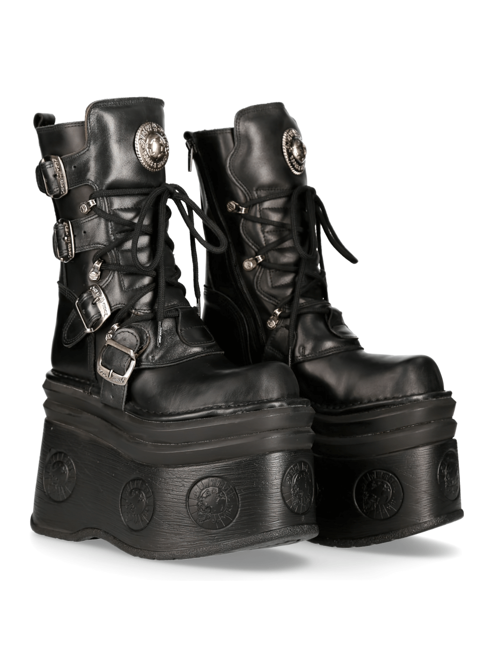 NEW ROCK Men's Platform Boots with Buckles and Lace-Up Design