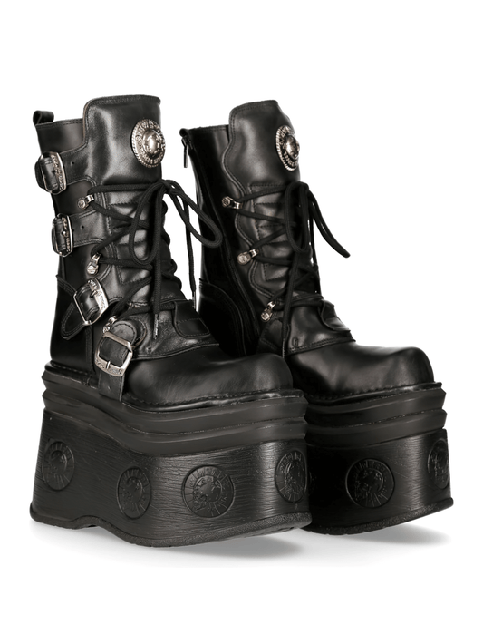 NEW ROCK Men's Platform Boots with Buckles and Lace-Up Design