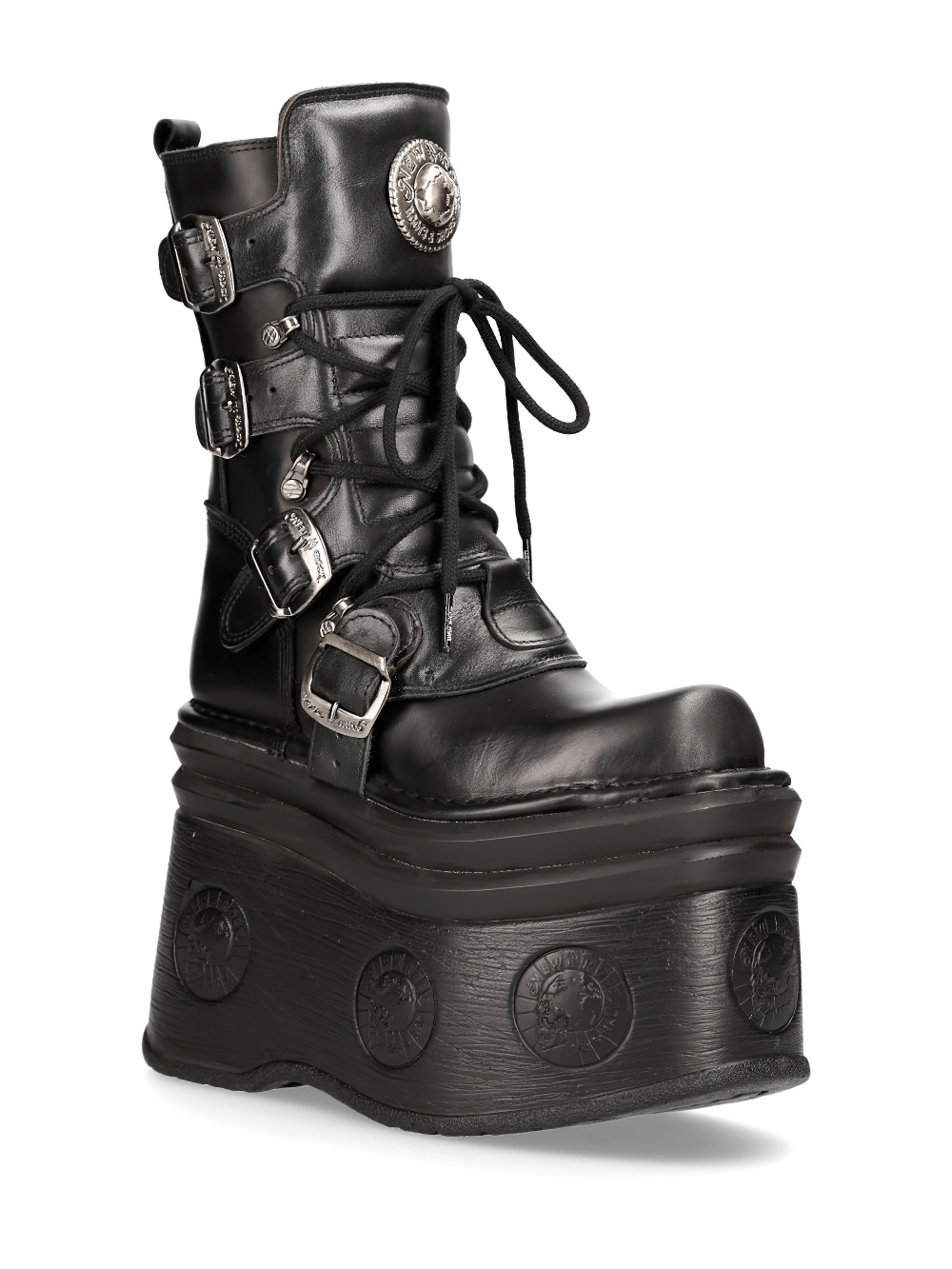 NEW ROCK Men's Platform Boots with Buckles and Lace-Up Design