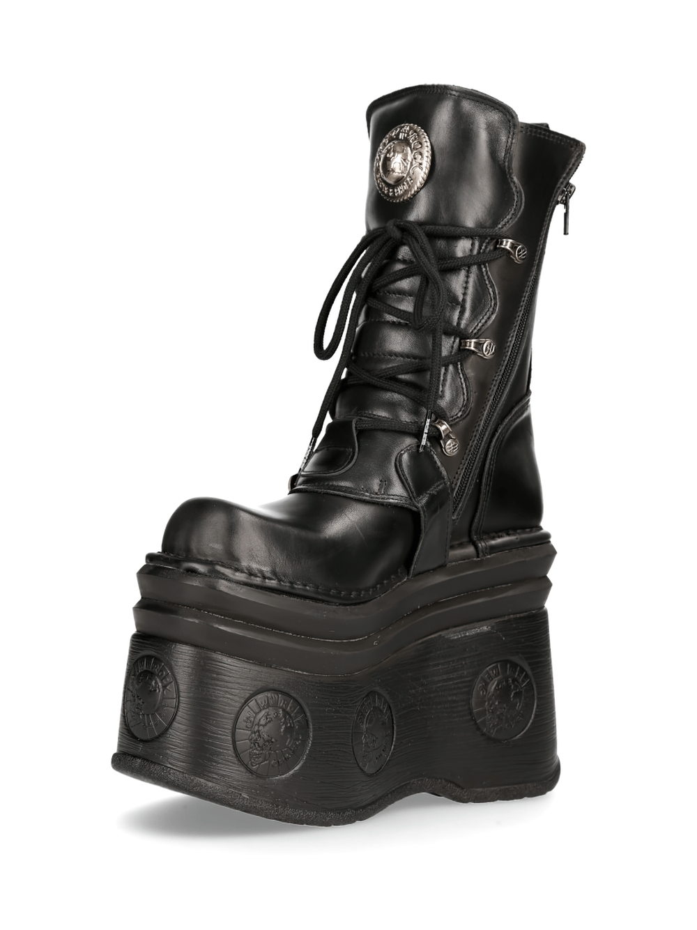NEW ROCK Men's Platform Boots with Buckles and Lace-Up Design