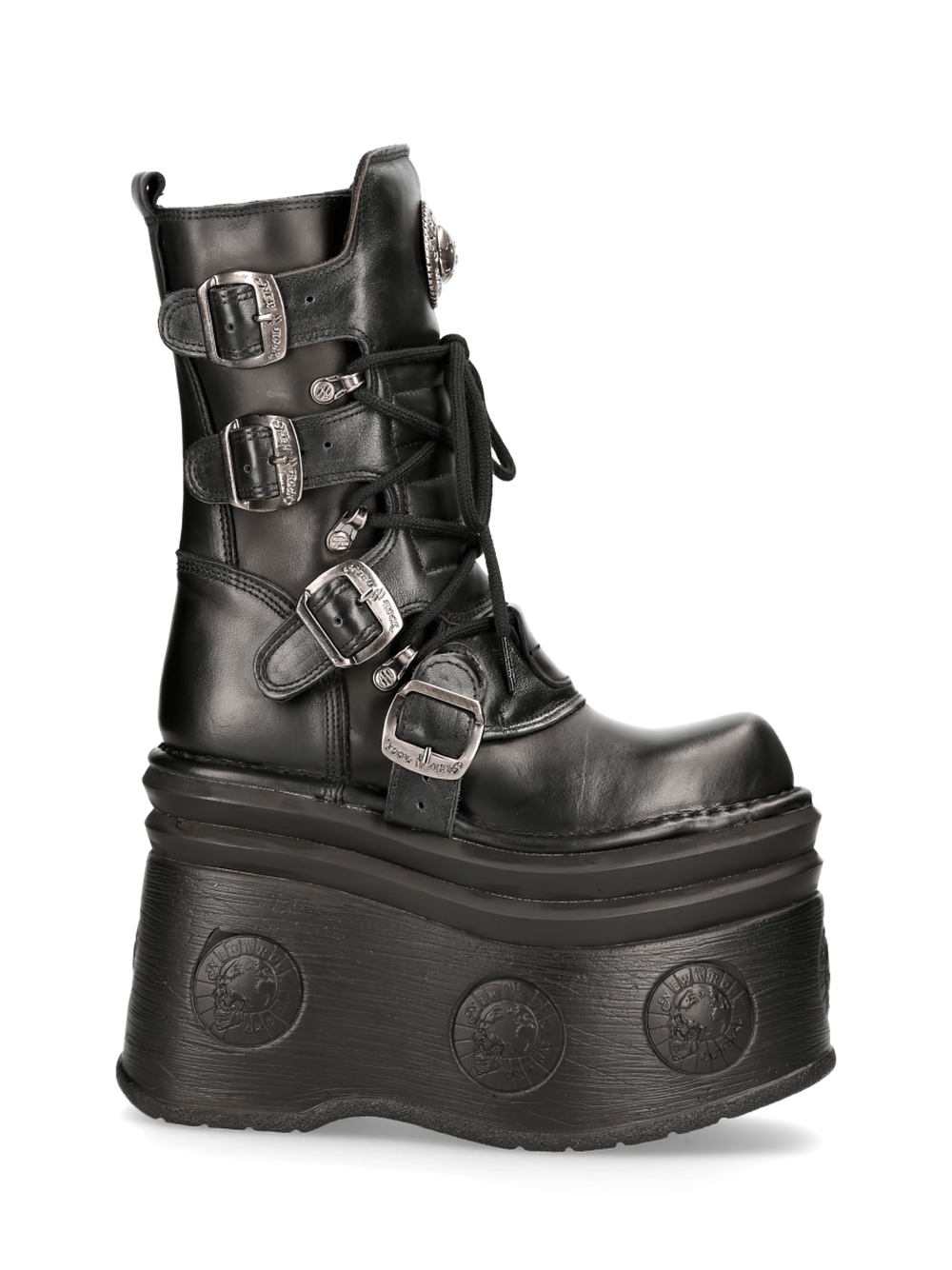 NEW ROCK Men's Platform Boots with Buckles and Lace-Up Design