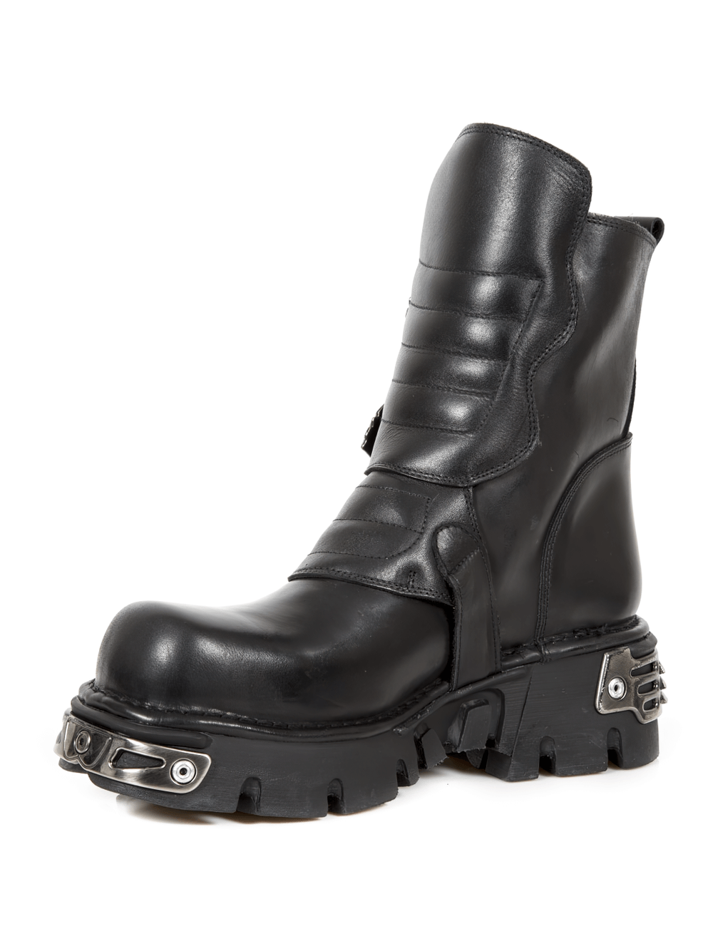 NEW ROCK Men's Punk Black Leather Boots with Metal Buckles
