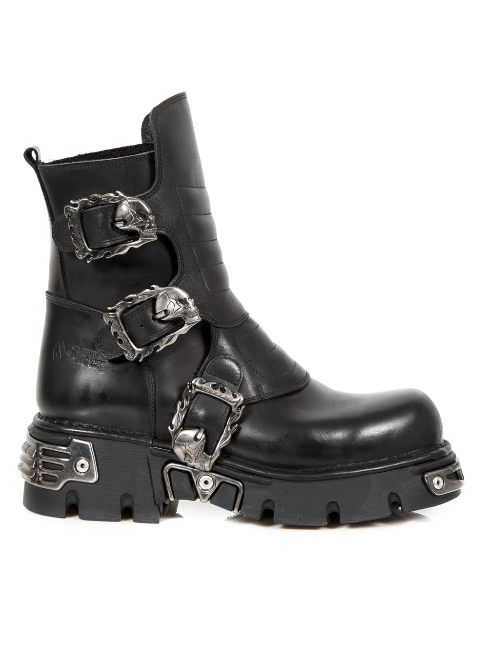 NEW ROCK Men's Punk Black Leather Boots with Metal Buckles