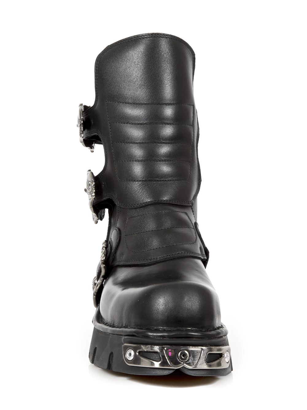 NEW ROCK Men's Punk Black Leather Boots with Metal Buckles