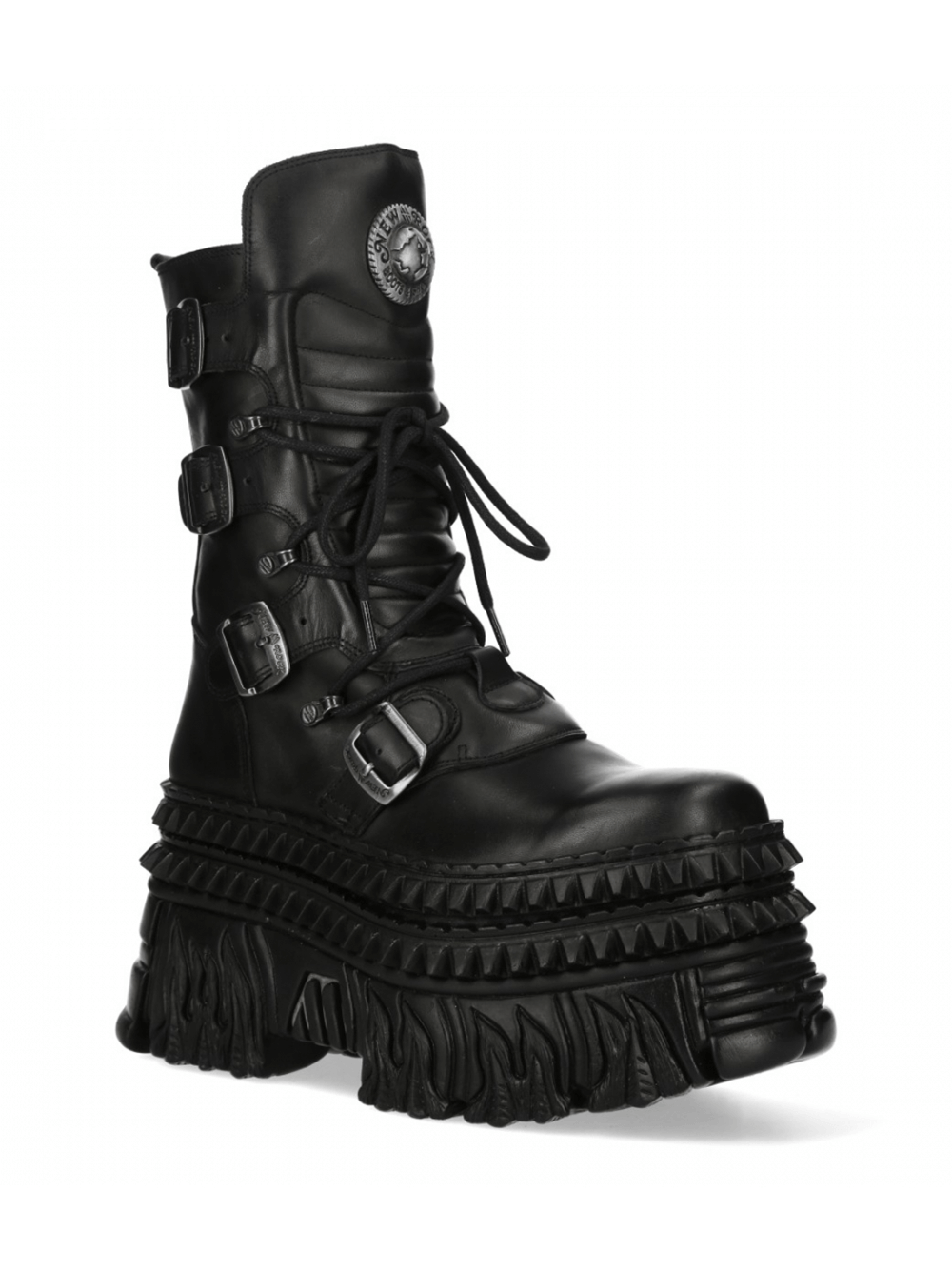 NEW ROCK Men's Punk Black Platform Boots with Buckle and Laces