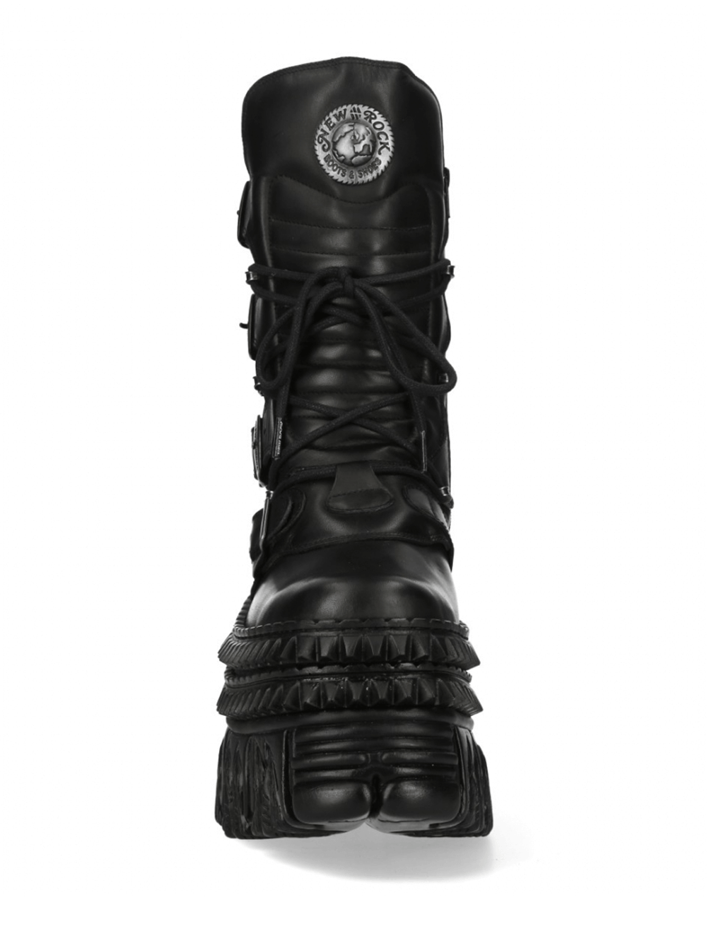 NEW ROCK Men's Punk Black Platform Boots with Buckle and Laces