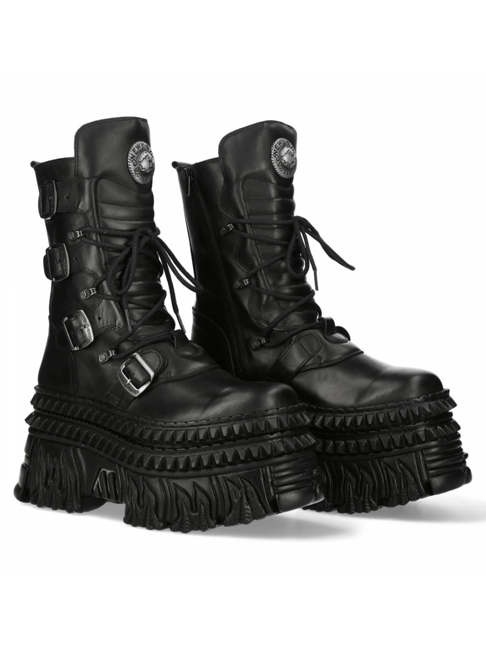 NEW ROCK Men's Punk Black Platform Boots with Buckle and Laces
