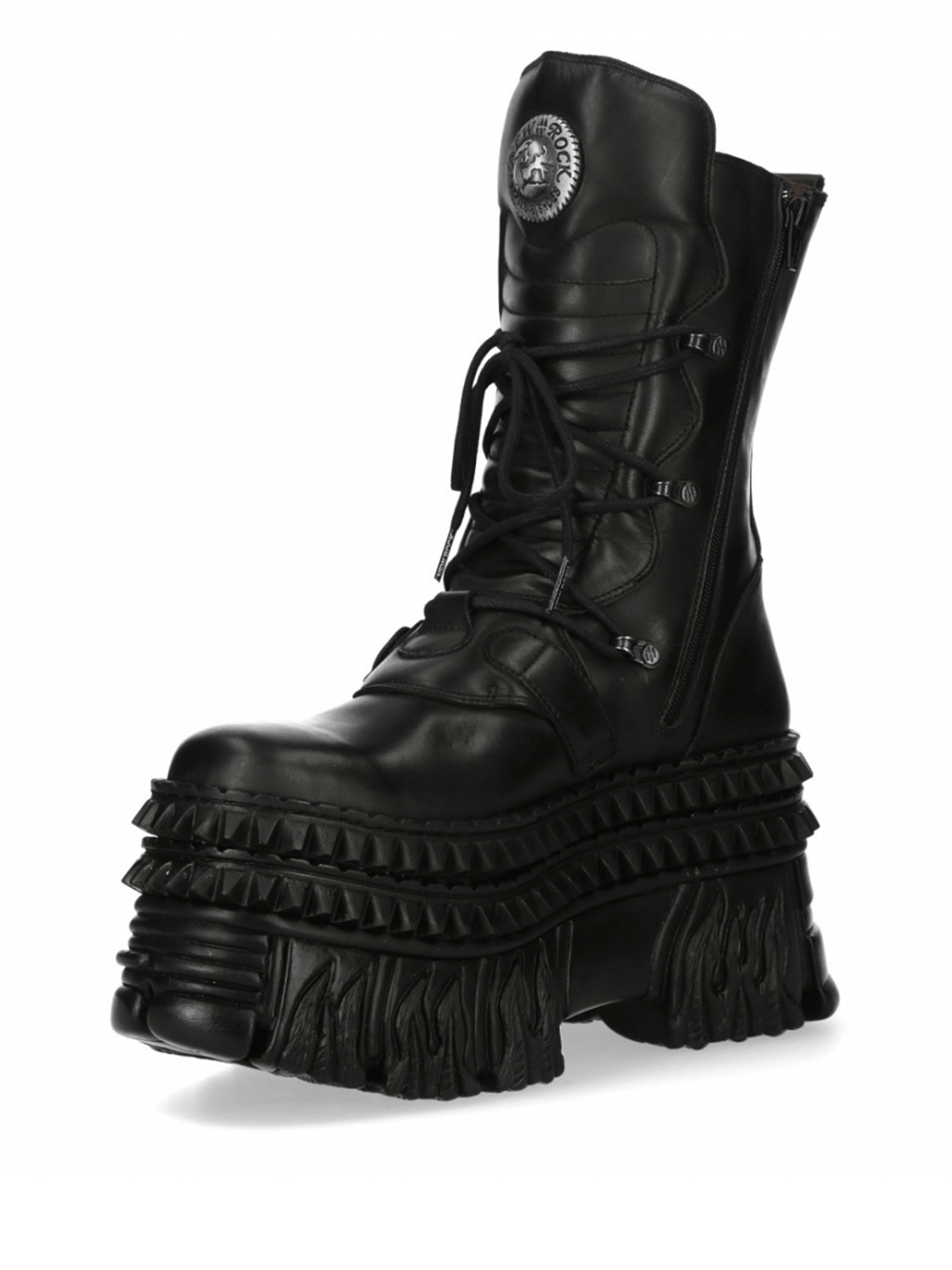 NEW ROCK Men's Punk Black Platform Boots with Buckle and Laces