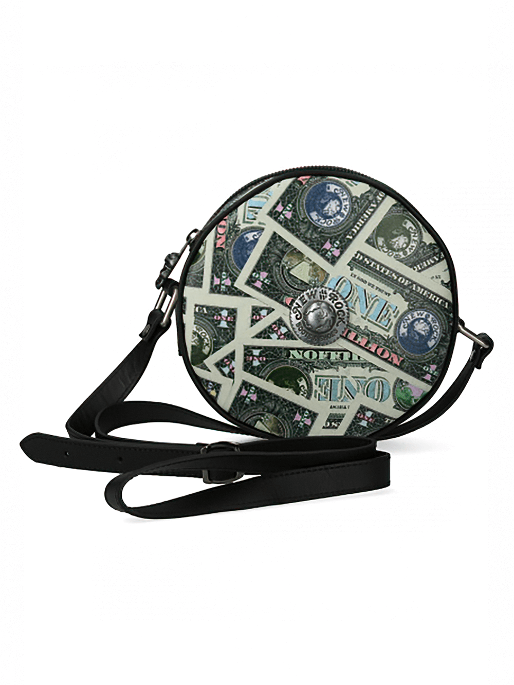 NEW ROCK Punk Green Dollars Print Round Leather Bag