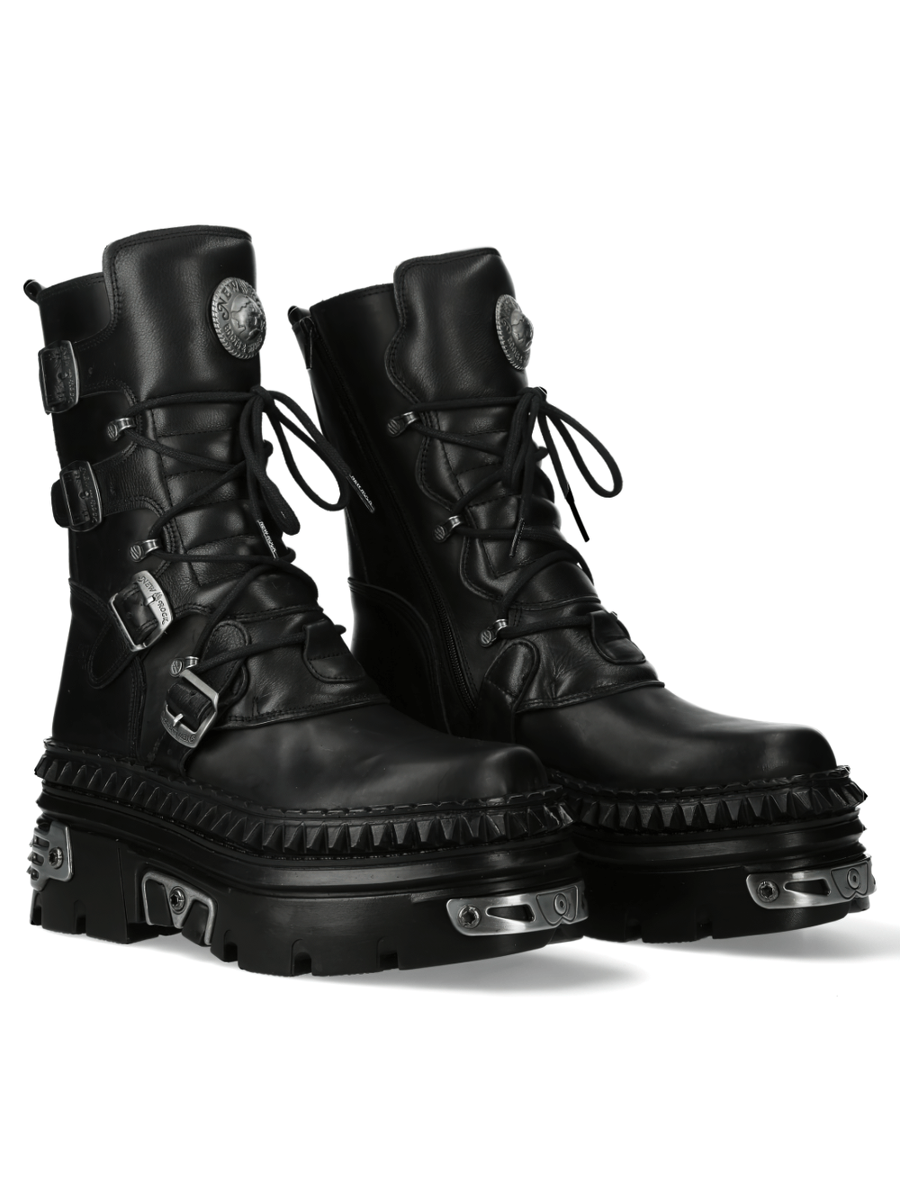 NEW ROCK Men's Punk Lace-Up Boots with Chunky Metallic Sole
