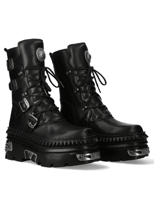 NEW ROCK Men's Punk Lace-Up Boots with Chunky Metallic Sole