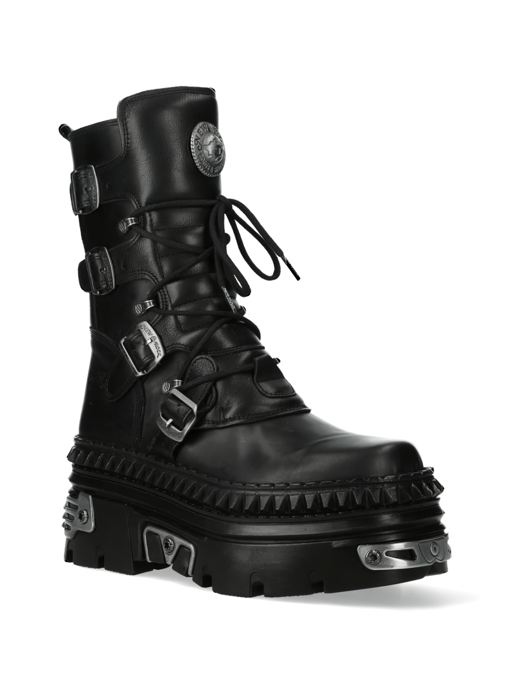 NEW ROCK Men's Punk Lace-Up Boots with Chunky Metallic Sole