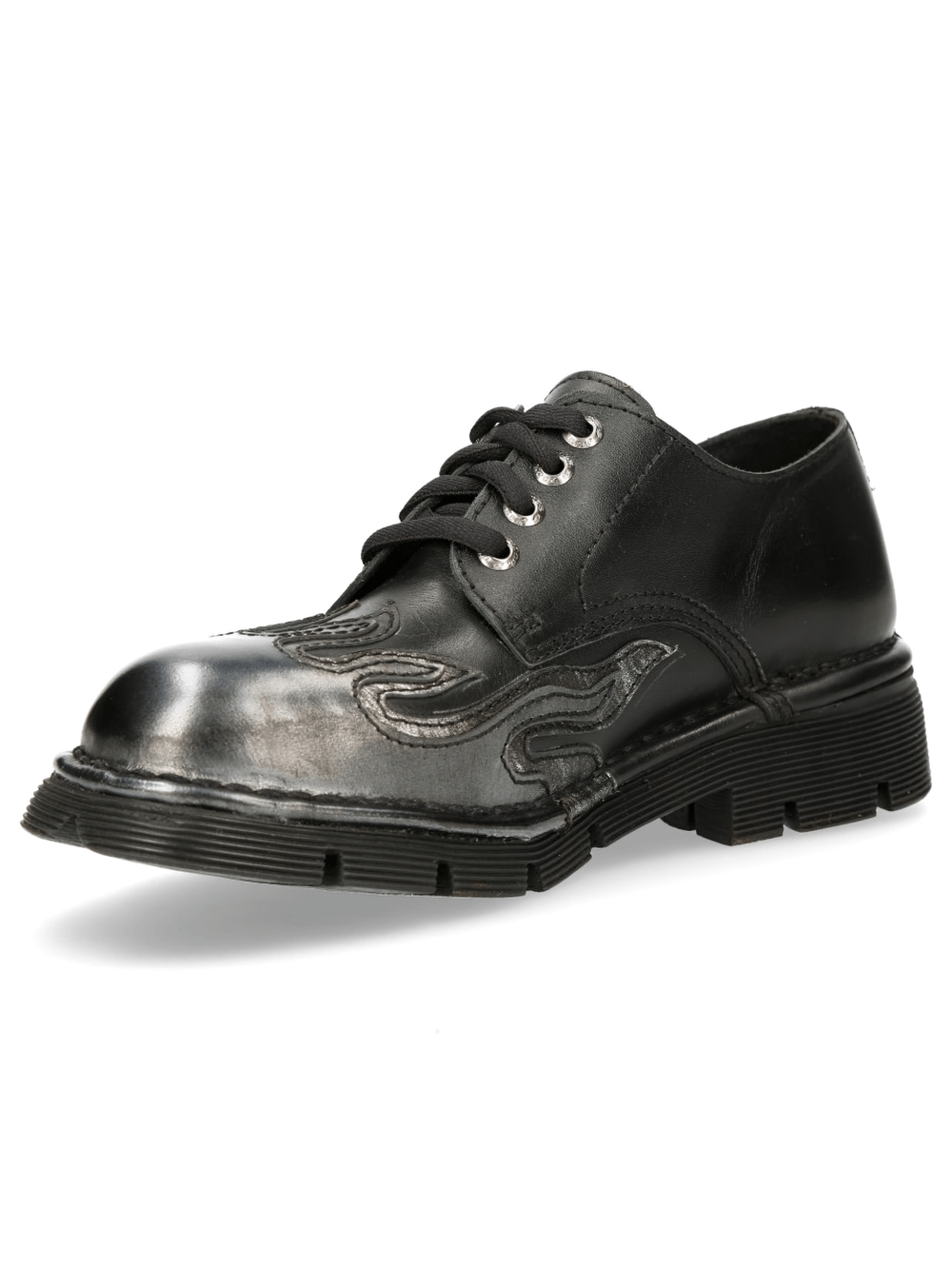 NEW ROCK Women's Punk Lace-Up Shoes with Embossed Flame Design