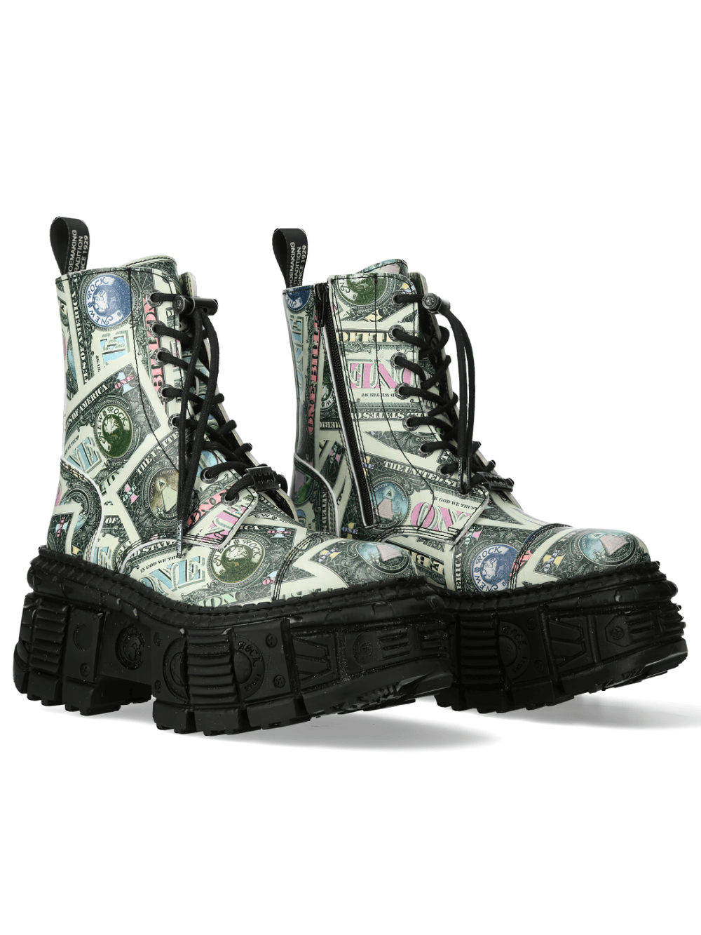 NEW ROCK Men's Punk Platform Ankle Boots with Dollar Print