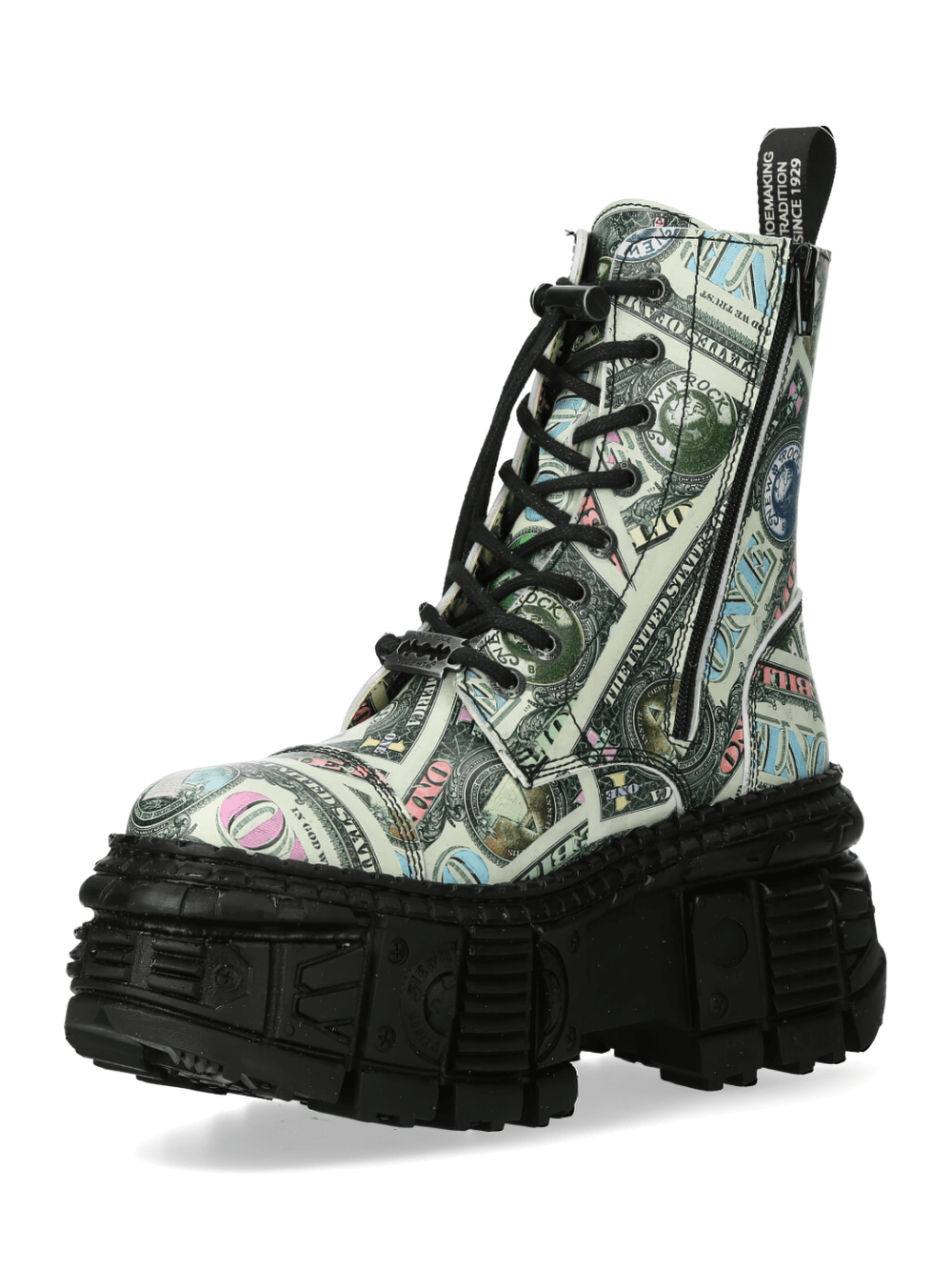 NEW ROCK Men's Punk Platform Ankle Boots with Dollar Print