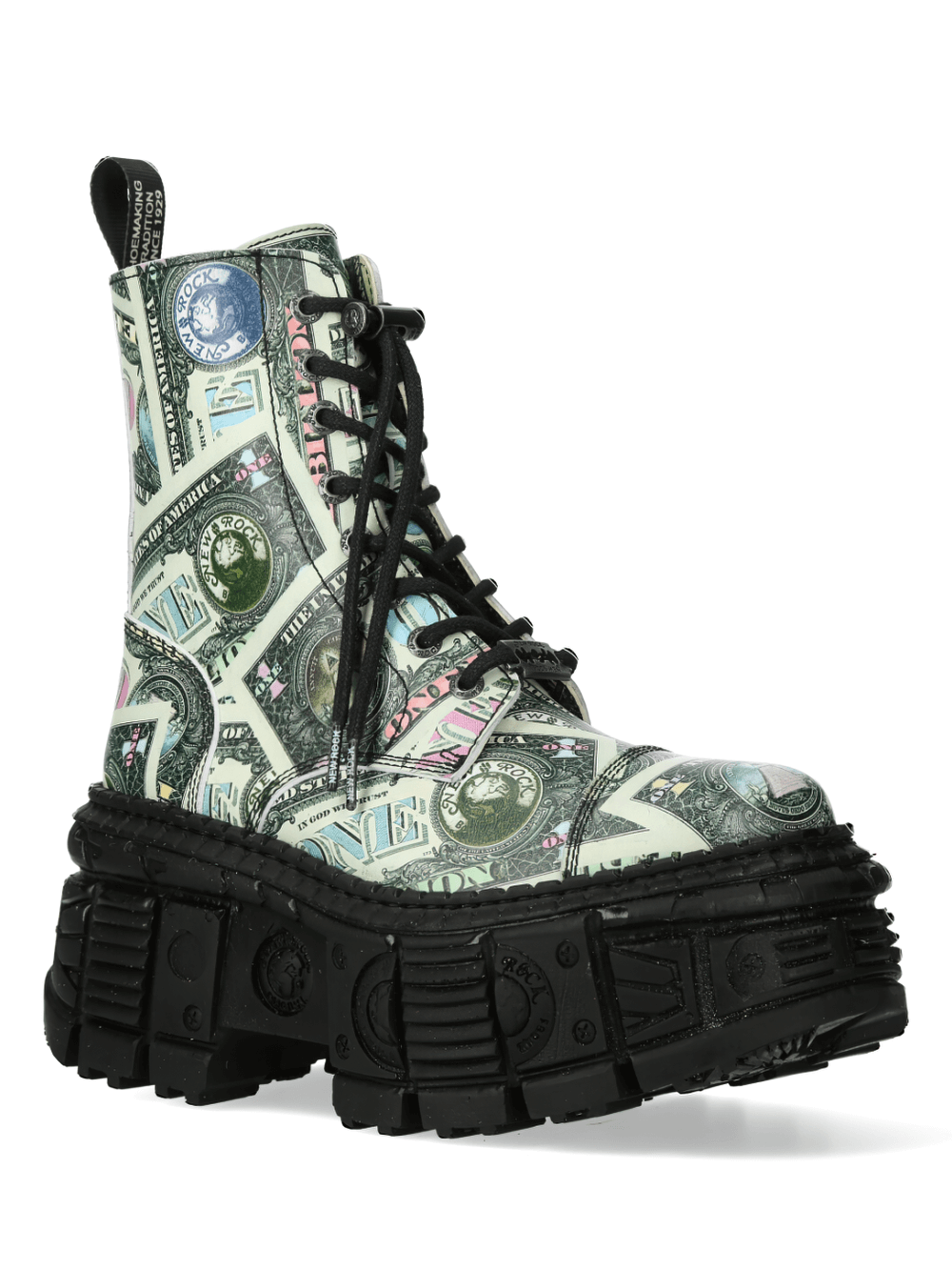 NEW ROCK Men's Punk Platform Ankle Boots with Dollar Print