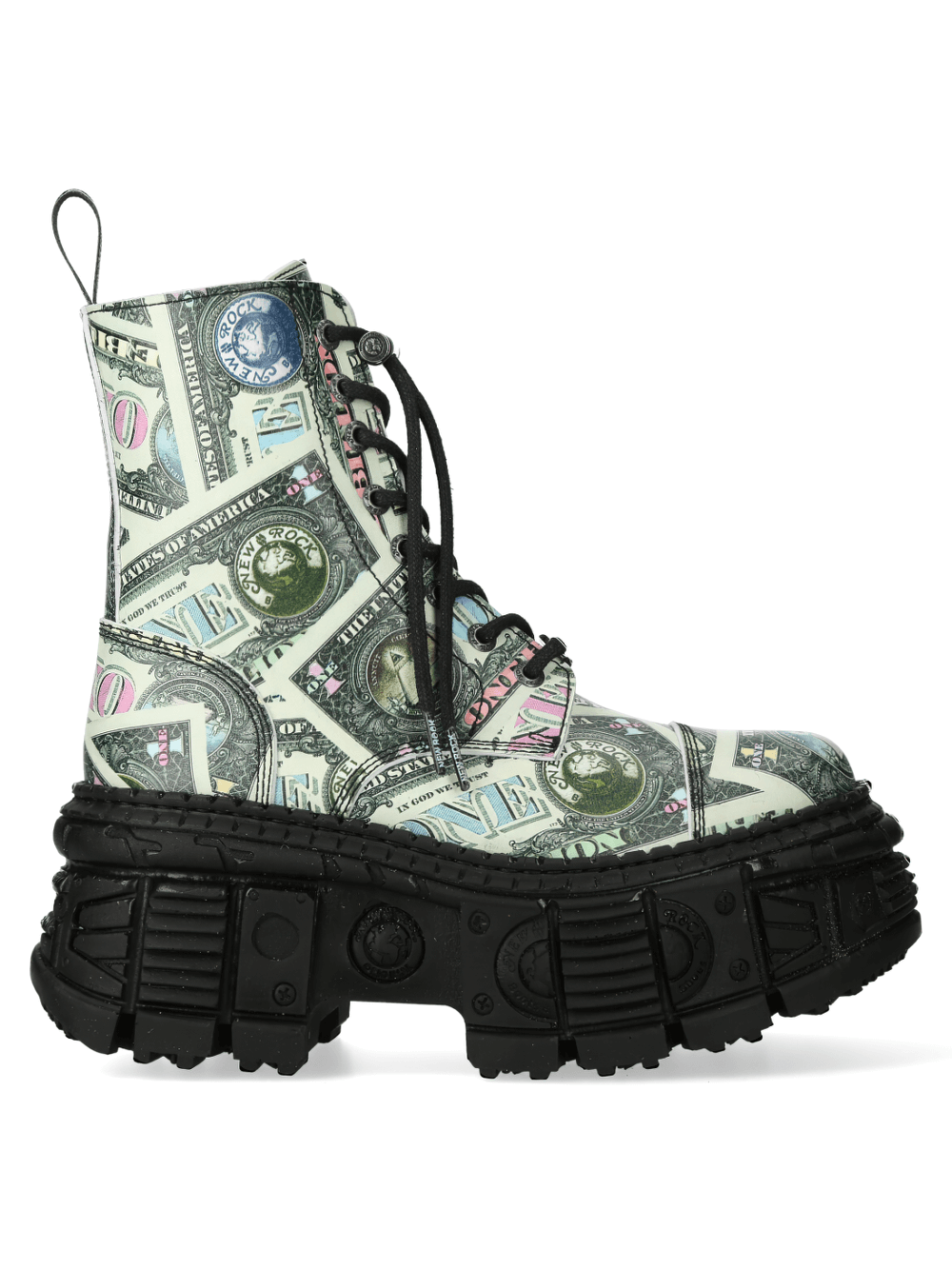 NEW ROCK Men's Punk Platform Ankle Boots with Dollar Print