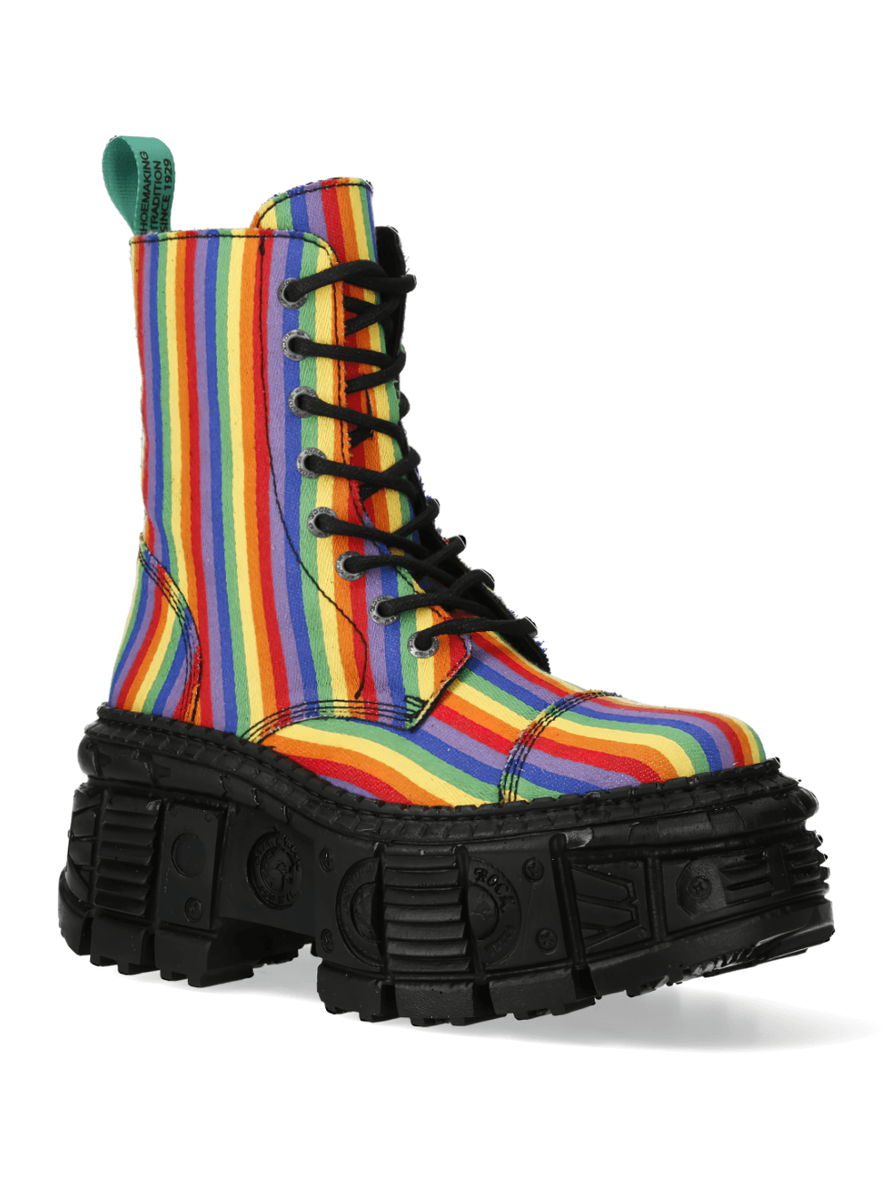 NEW ROCK Men's Rainbow Striped Platform Ankle Boots for Rock Style