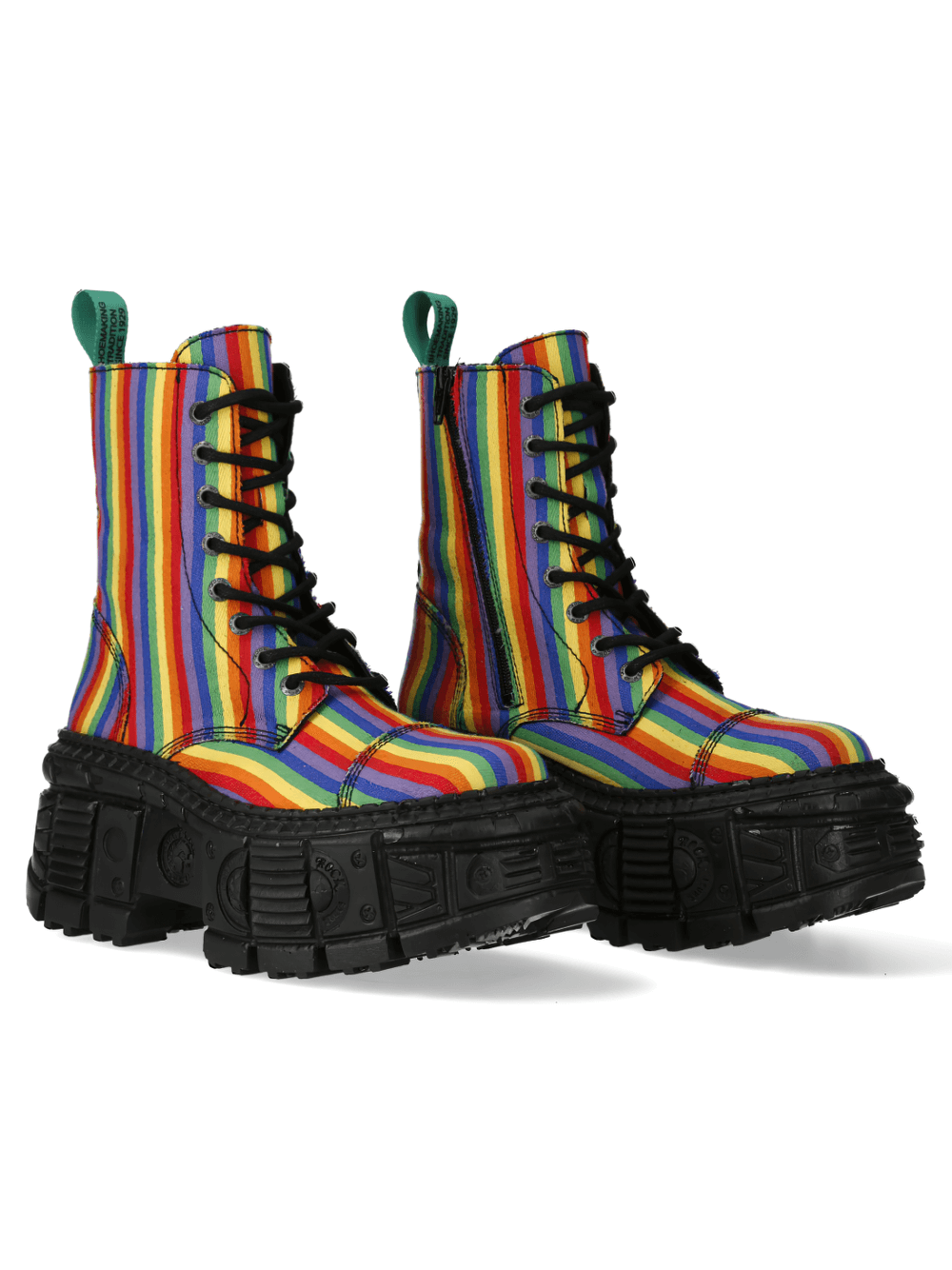 NEW ROCK Men's Rainbow Striped Platform Ankle Boots for Rock Style