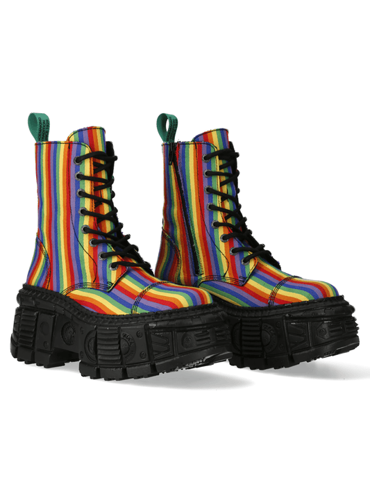 NEW ROCK Men's Rainbow Striped Platform Ankle Boots for Rock Style