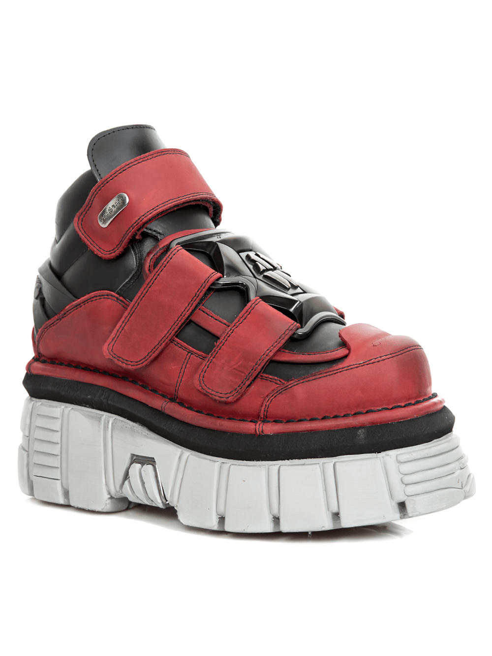 NEW ROCK Men's Red and Black Platform Ankle Boots with Velcros