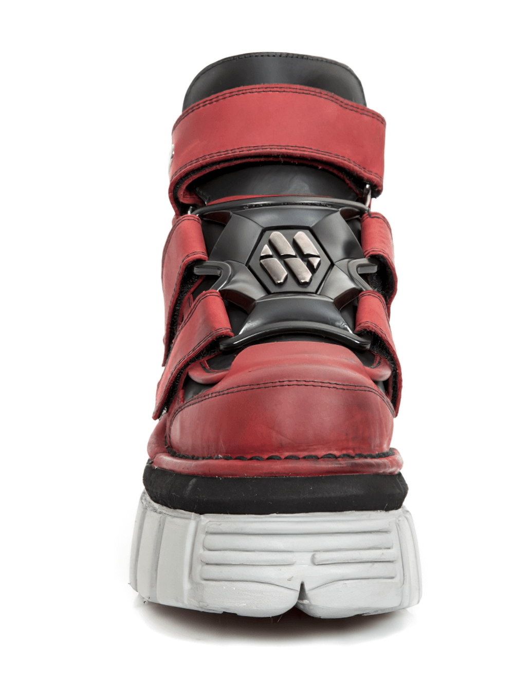 NEW ROCK Men's Red and Black Platform Ankle Boots with Velcros