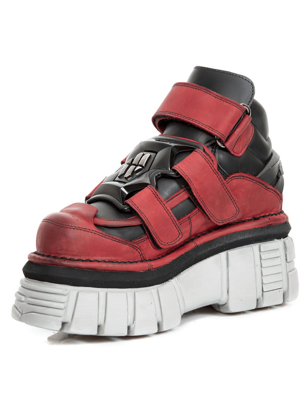 NEW ROCK Men's Red and Black Platform Ankle Boots with Velcros