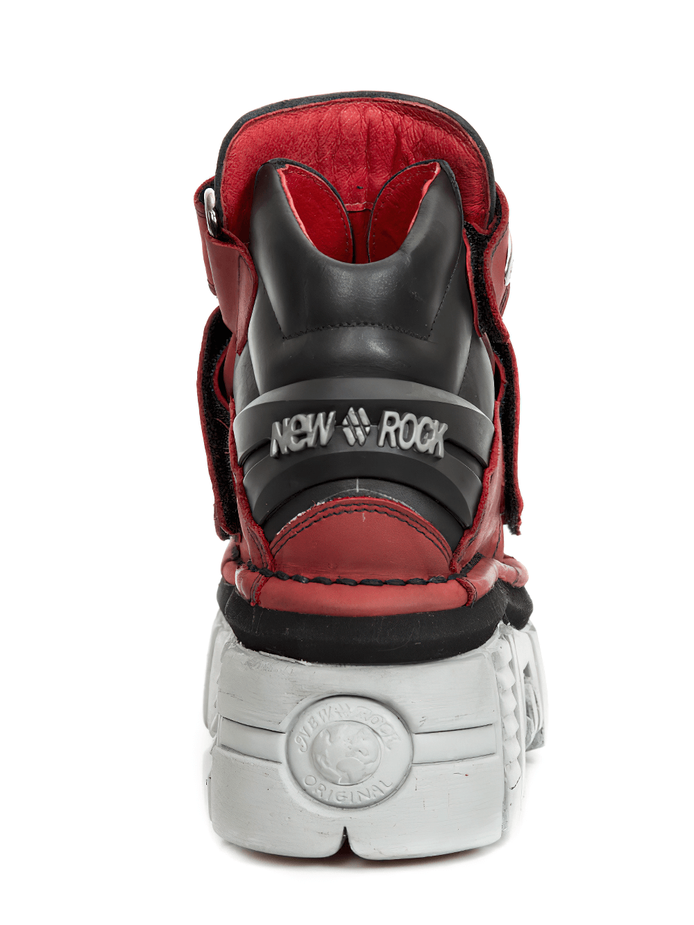 NEW ROCK Men's Red and Black Platform Ankle Boots with Velcros