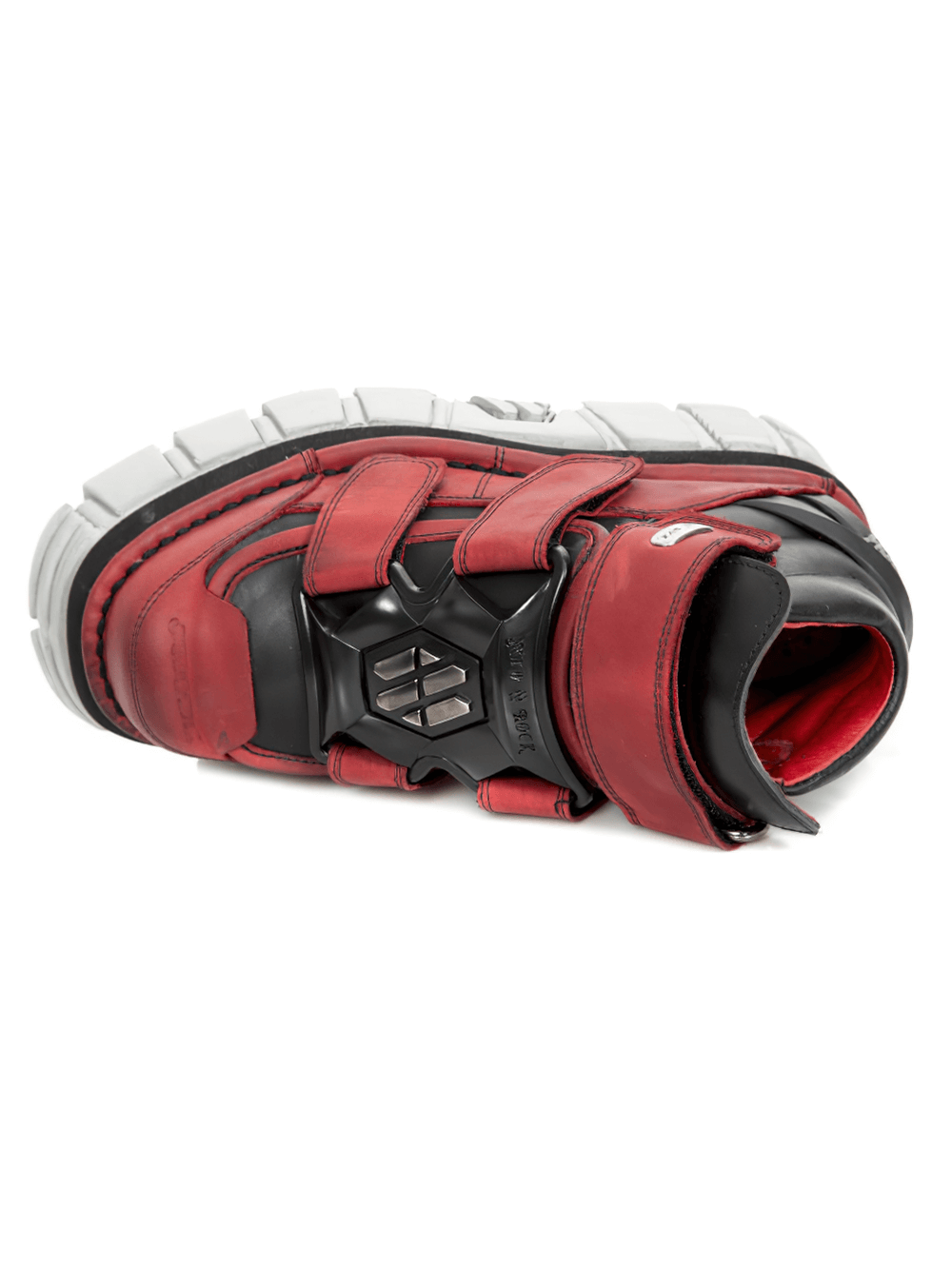 NEW ROCK Men's Red and Black Platform Ankle Boots with Velcros