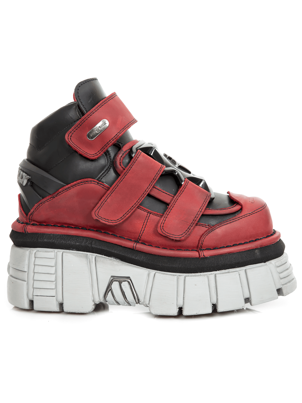 NEW ROCK Men's Red and Black Platform Ankle Boots with Velcros