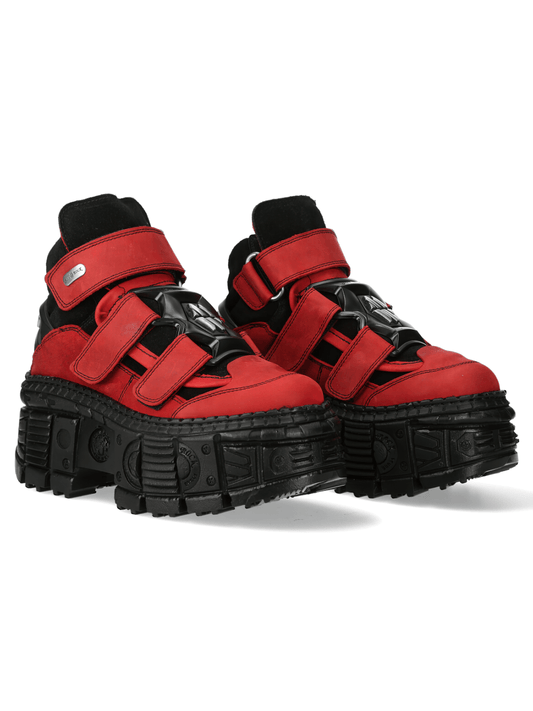 NEW ROCK Men's Red and Black Urban Heavy Velcro Ankle Boots
