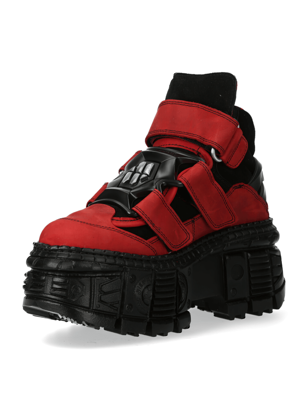 NEW ROCK Men's Red and Black Urban Heavy Velcro Ankle Boots