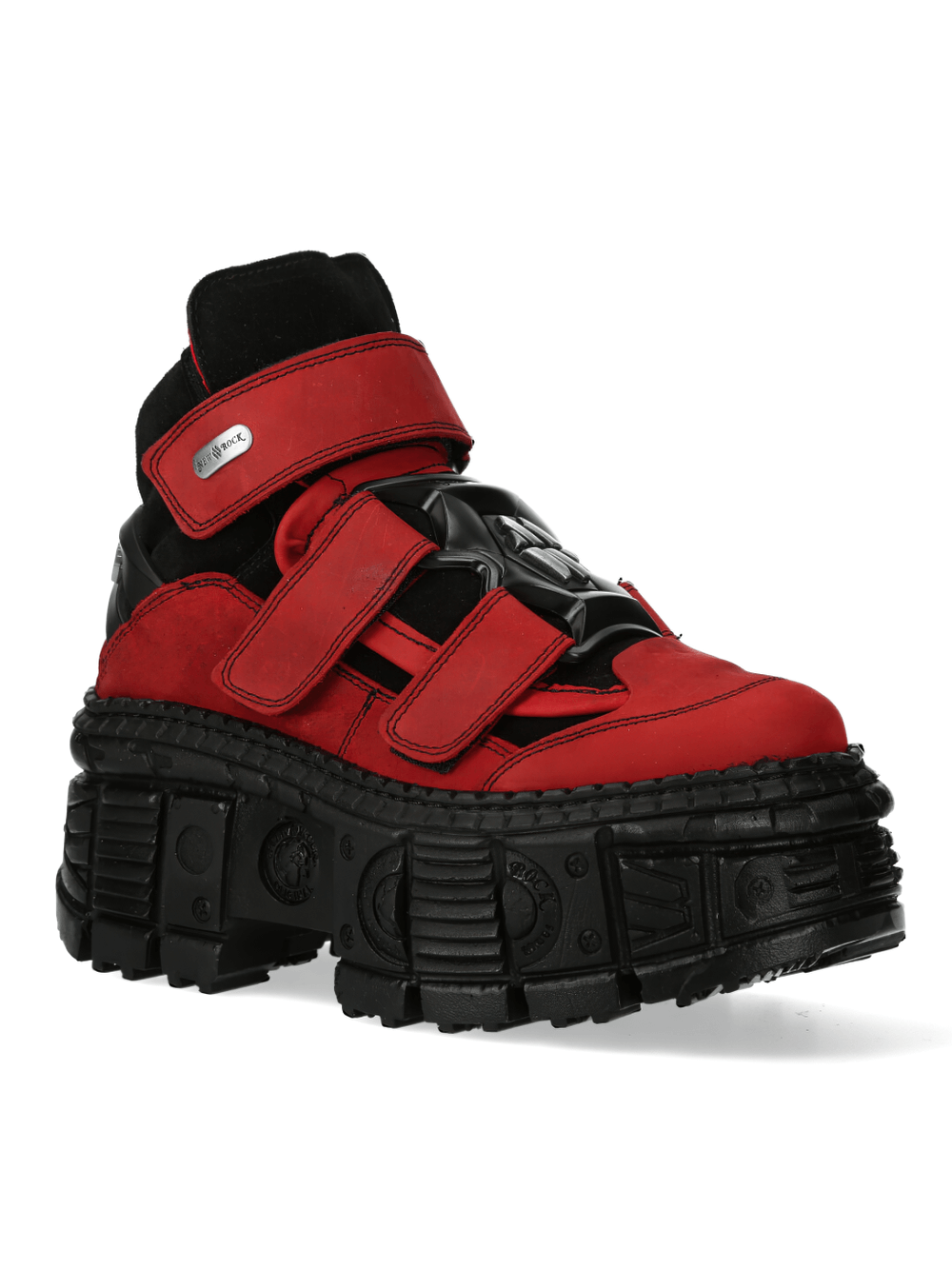 NEW ROCK Men's Red and Black Urban Heavy Velcro Ankle Boots