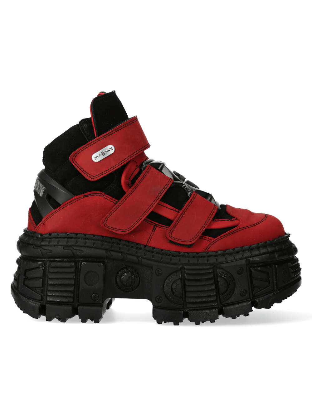 NEW ROCK Men's Red and Black Urban Heavy Velcro Ankle Boots