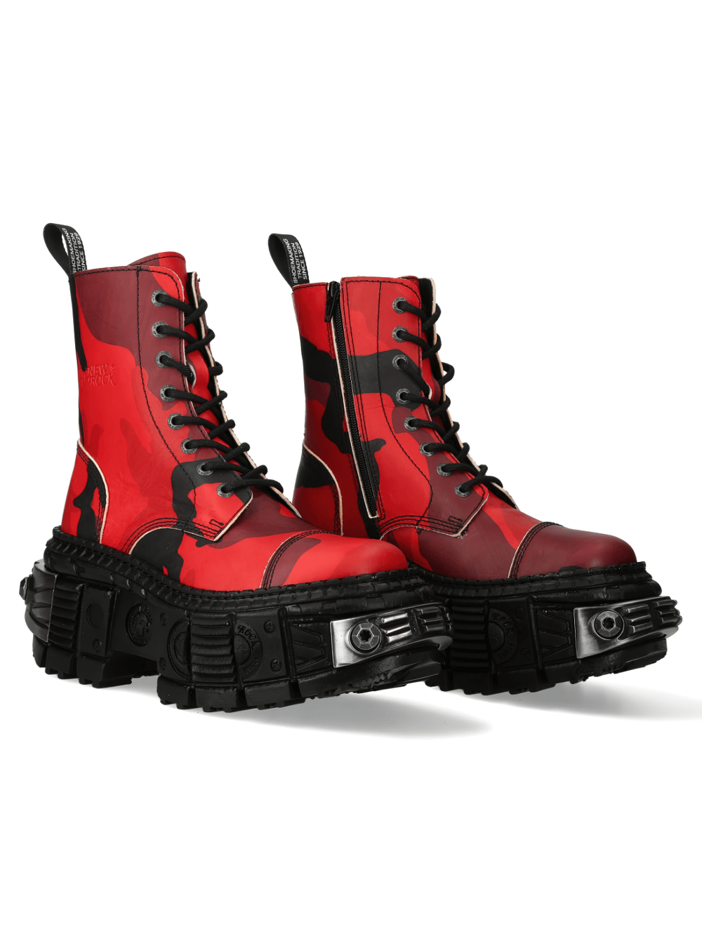 NEW ROCK Men's Red Camo Platform Ankle Boots With Lace-Up