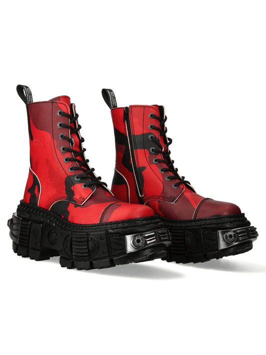 NEW ROCK Men's Red Camo Platform Ankle Boots With Lace-Up