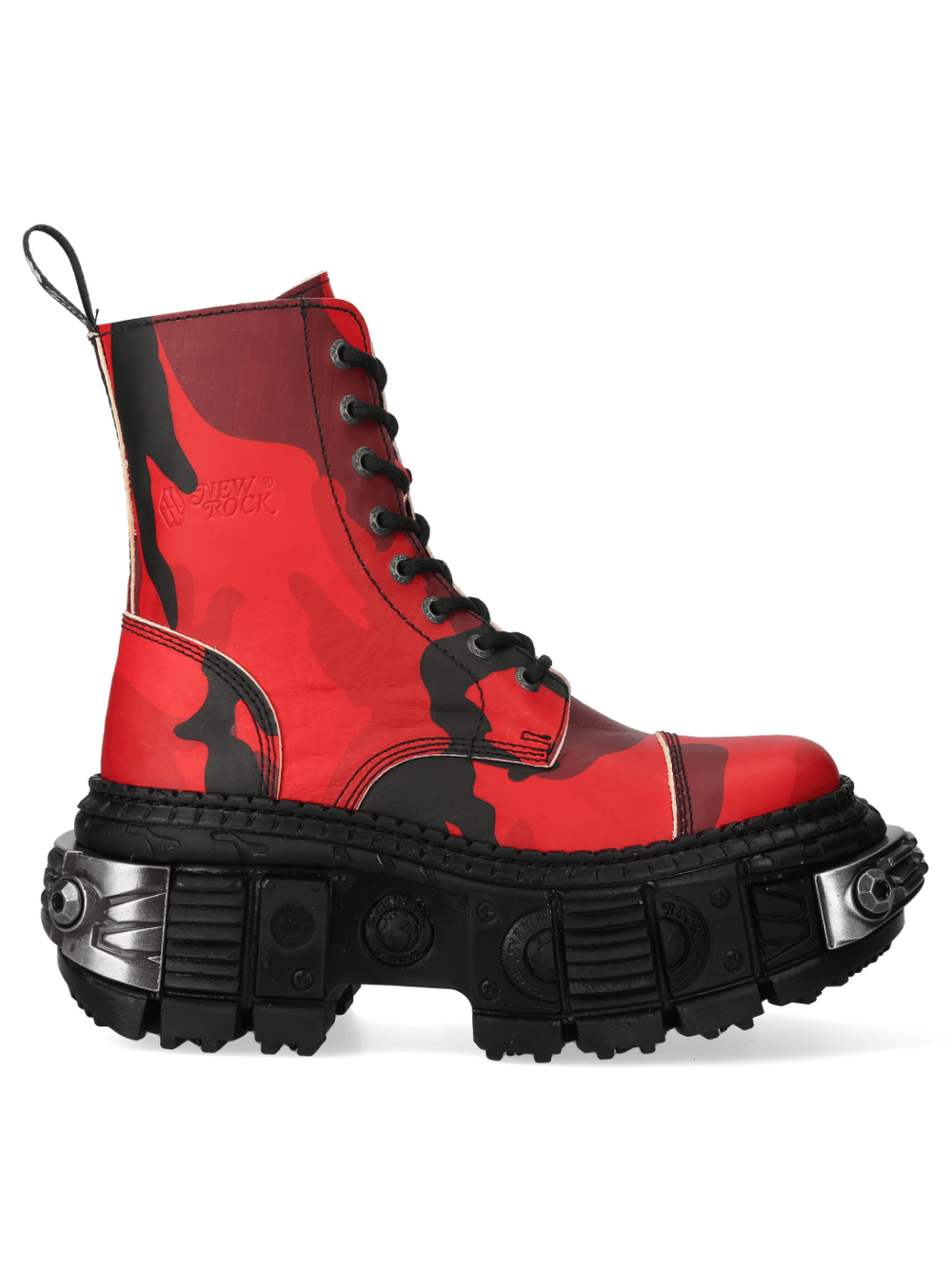 NEW ROCK Men's Red Camo Platform Ankle Boots With Lace-Up
