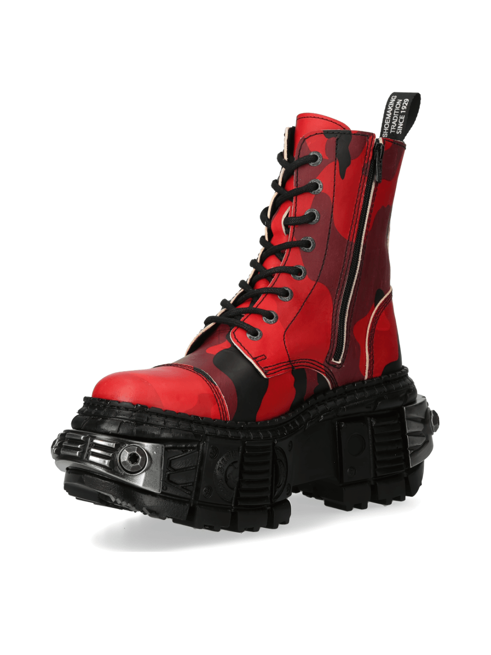 NEW ROCK Men's Red Camo Platform Ankle Boots With Lace-Up