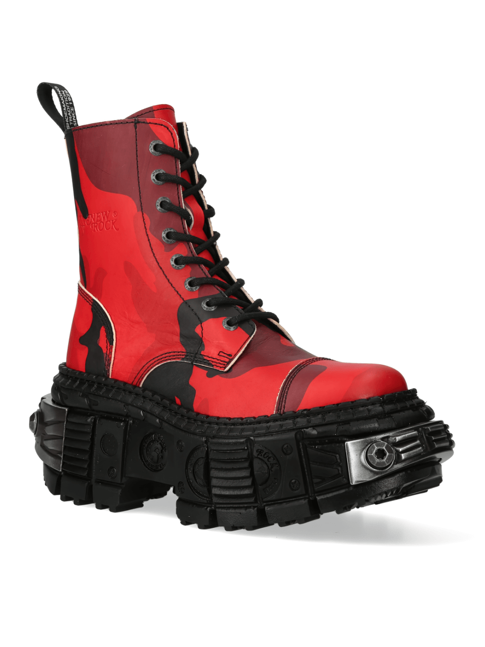 NEW ROCK Men's Red Camo Platform Ankle Boots With Lace-Up