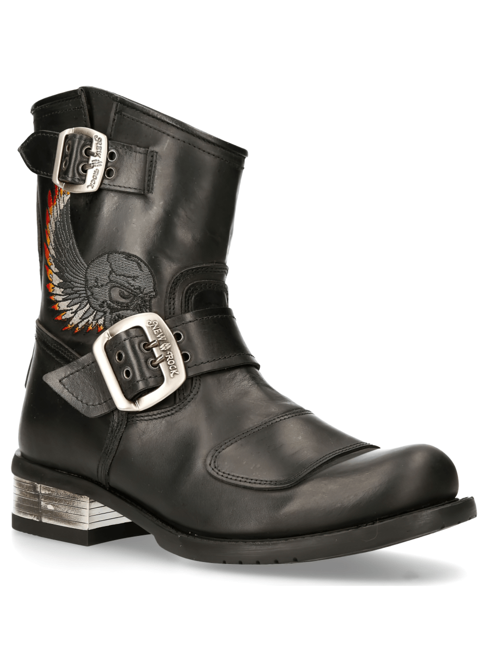 NEW ROCK Rugged Black Buckled Biker Boots for Men