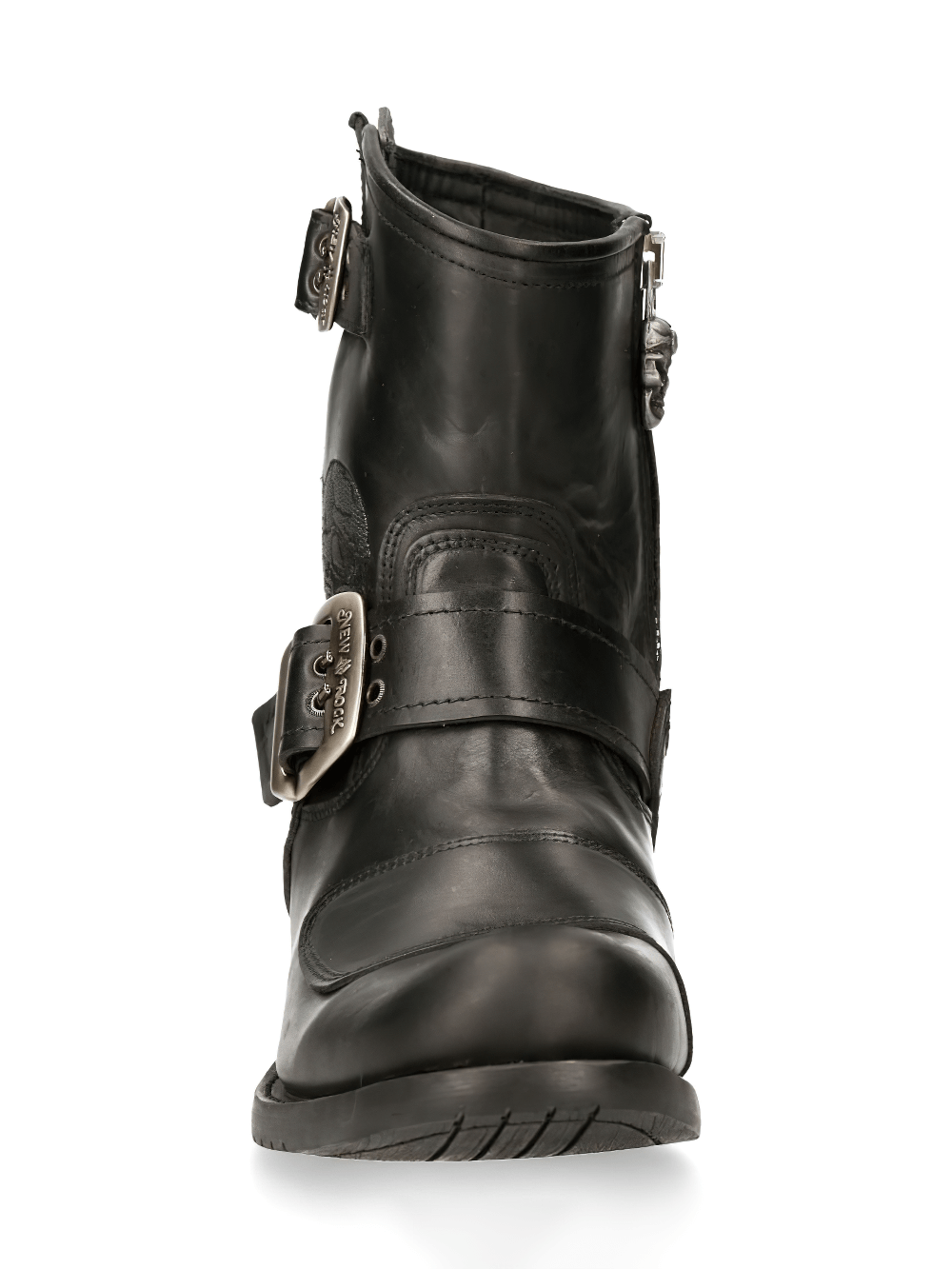NEW ROCK Rugged Black Buckled Biker Boots for Men
