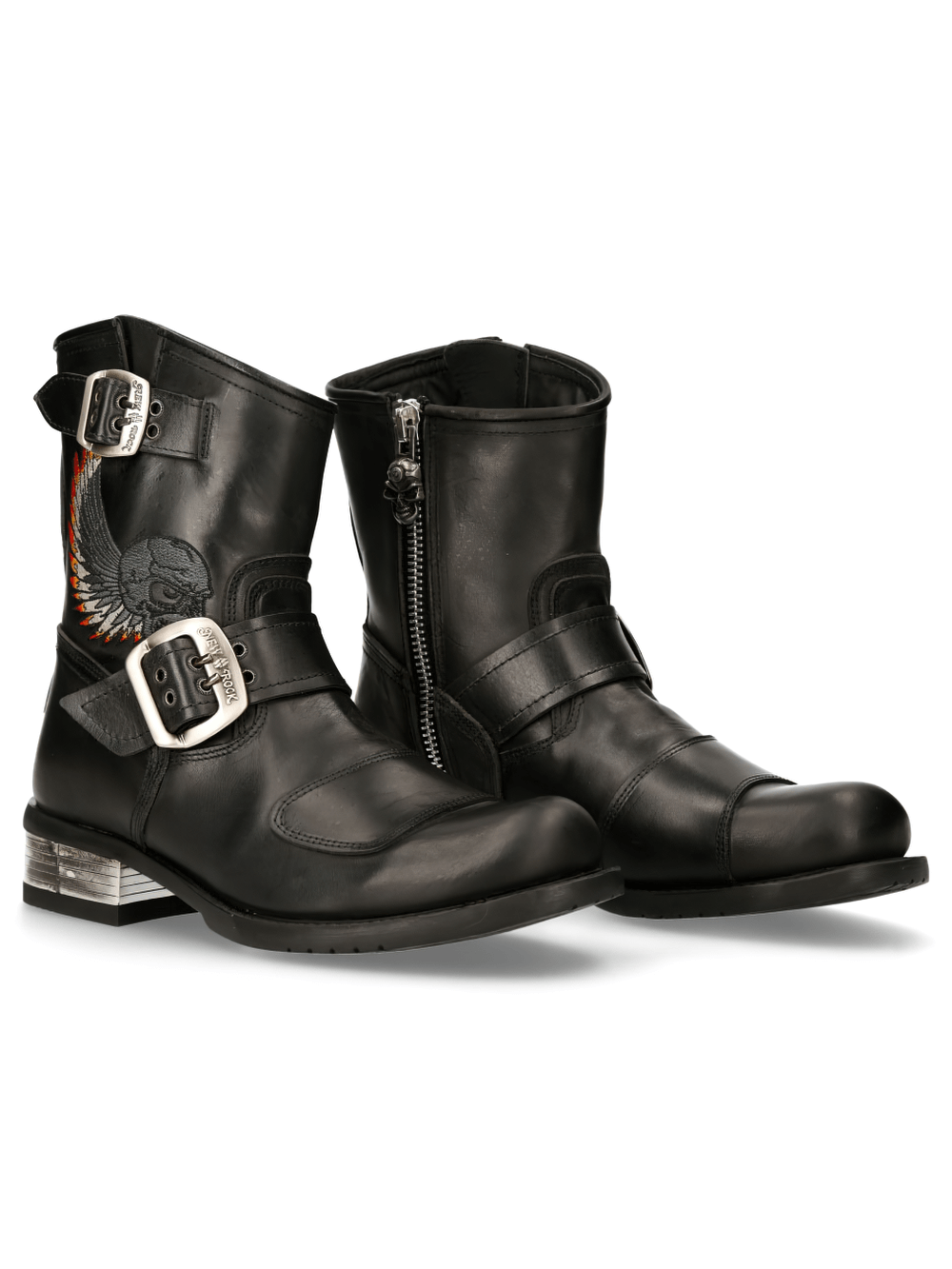NEW ROCK Rugged Black Buckled Biker Boots for Men