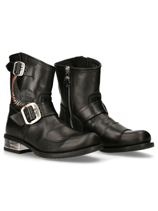 NEW ROCK Rugged Black Buckled Biker Boots for Men