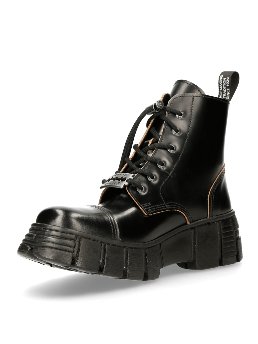 NEW ROCK Men's Rugged Black Leather Lace-Up Ankle Boots