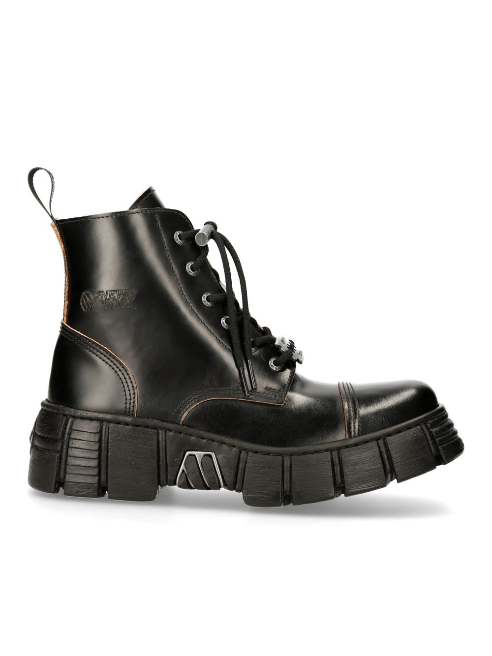 NEW ROCK Men's Rugged Black Leather Lace-Up Ankle Boots