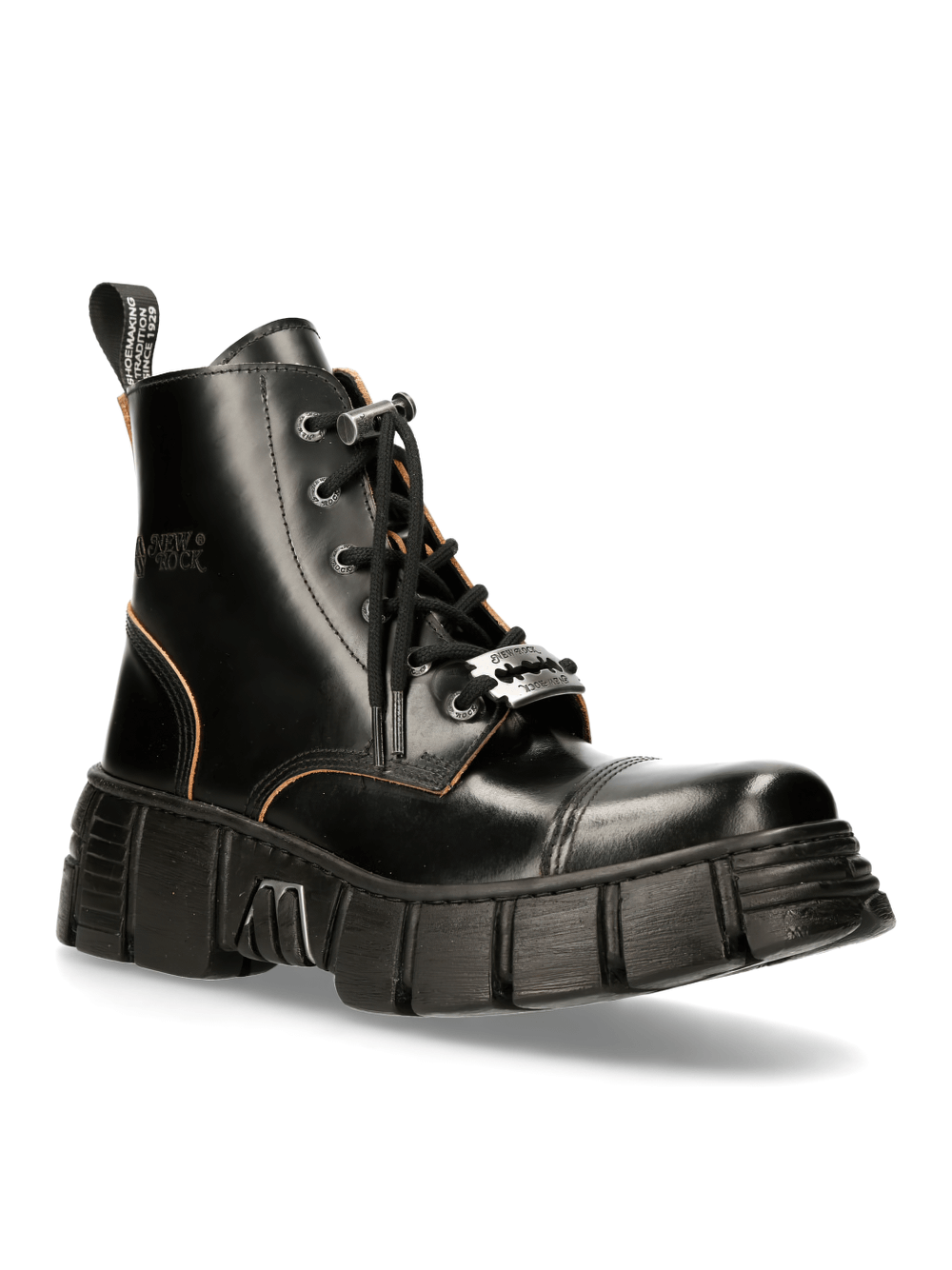 NEW ROCK Men's Rugged Black Leather Lace-Up Ankle Boots