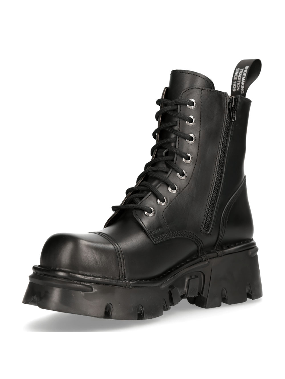 NEW ROCK Men's Rugged Black Military Lace-Up Ankle Boots