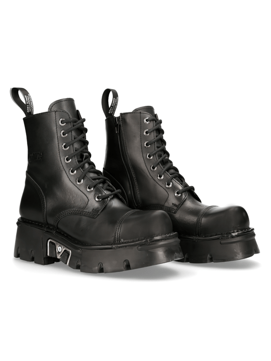 NEW ROCK Men's Rugged Black Military Lace-Up Ankle Boots